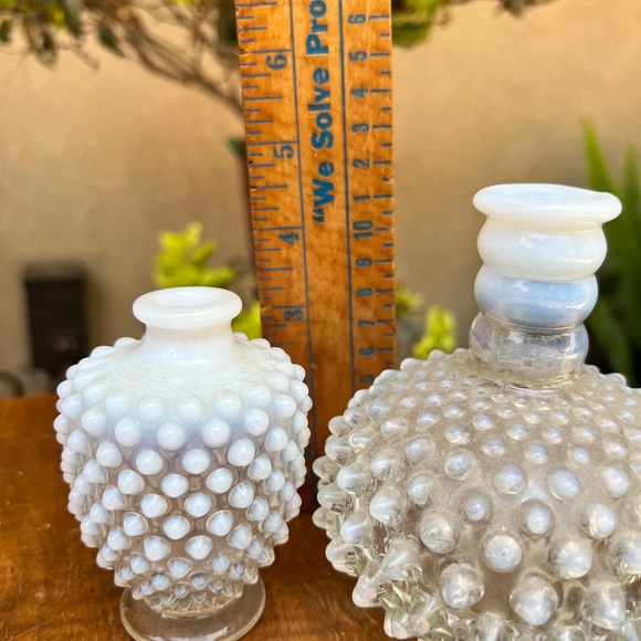 Vintage Fenton Opalescent Glass Vases/ hobnail milk glass perfume bottles - Picture 4 of 6
